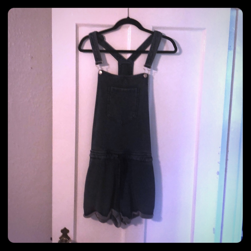 Z supply dark wash short overalls